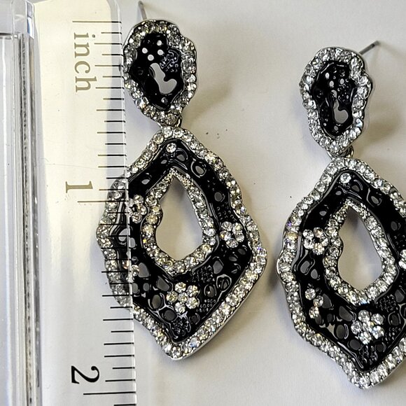 Silver and Black Rhinestone Earrings - Picture 8 of 10